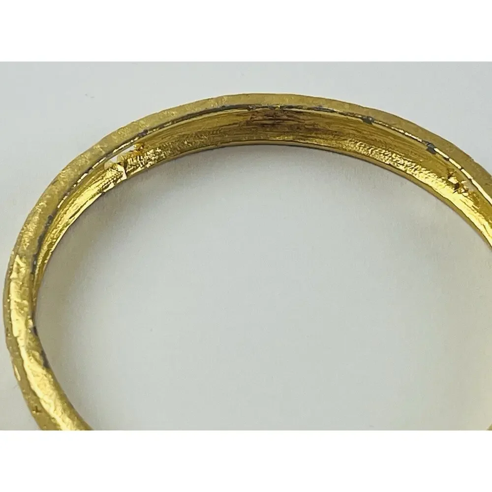 Liz Claiborne Bangle Bracelet Gold Tone Star cut out Etched LCi Moon Spiral Burs
